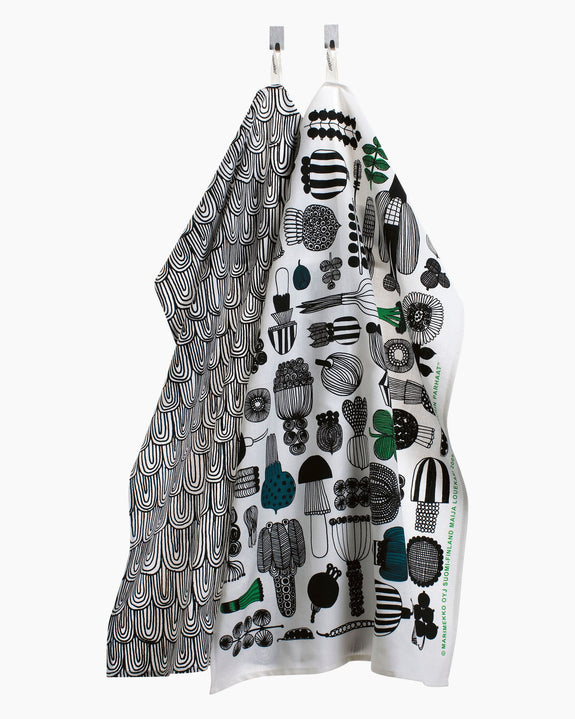 Puutarhurin Tea Towels - Set of 2 - White/Green/Black