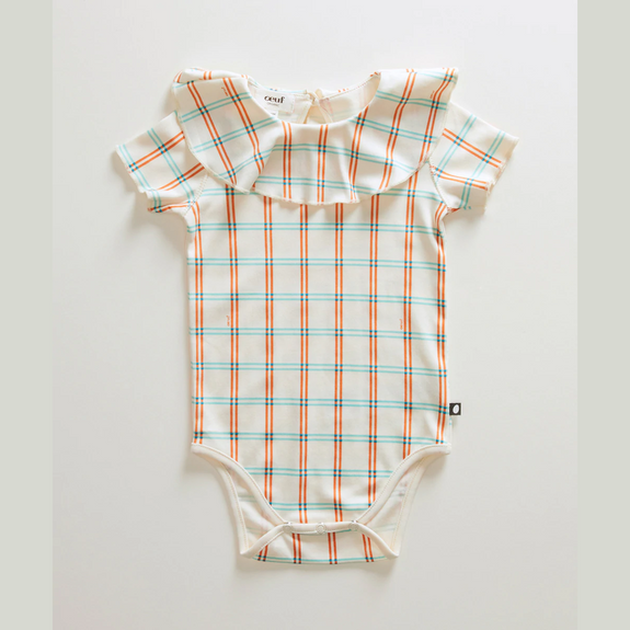 Ruffle Collar Onesie Gardenia Check