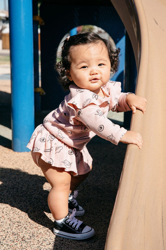 Sushi Print Dress Onesie LS Blush