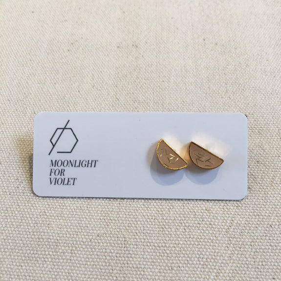 Brass & Clay Half Moon Studs - Various