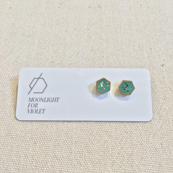 Brass & Clay Hexagon Studs - Various