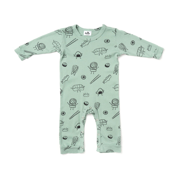 Sushi Print Romper LS Celadon