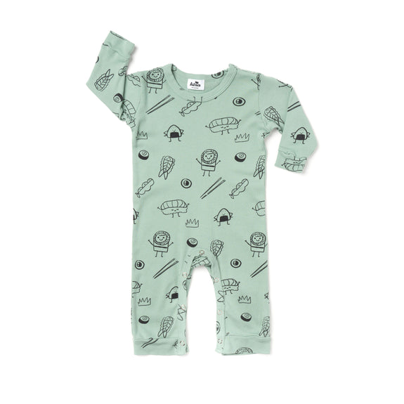 Sushi Print Romper LS Celadon