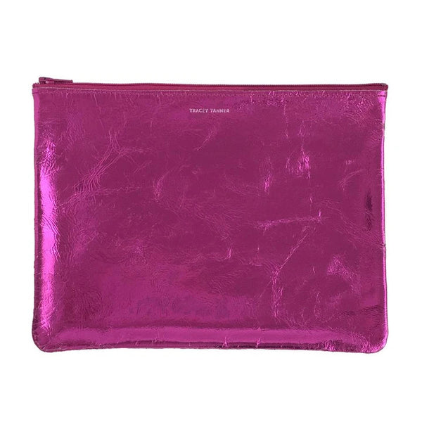 Flat Zip Pouch, Large (Foil Hot Pink)