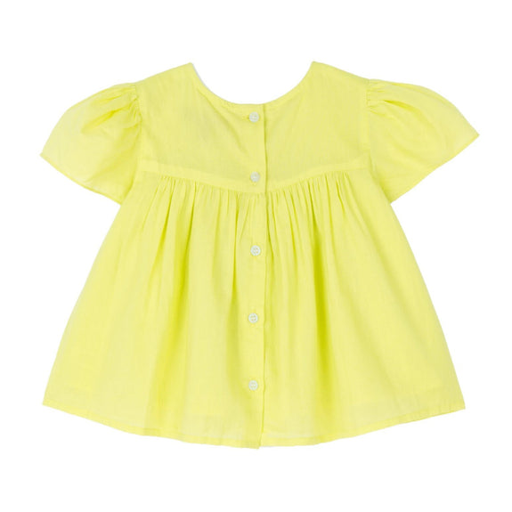Juniper Embroidered Yoke Top - Neon Yellow Voile