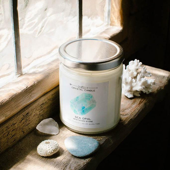 Sea Opal Crystal Candle - Meditation