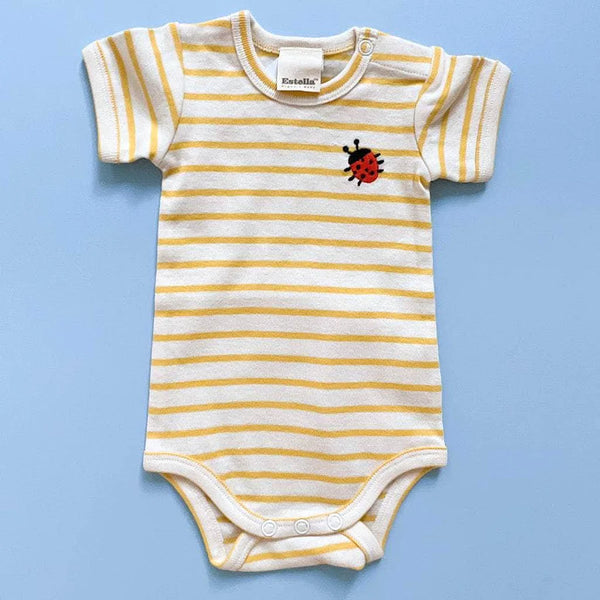 Ladybug Embroidered Organic Cotton Baby Bodysuit - Sunshine