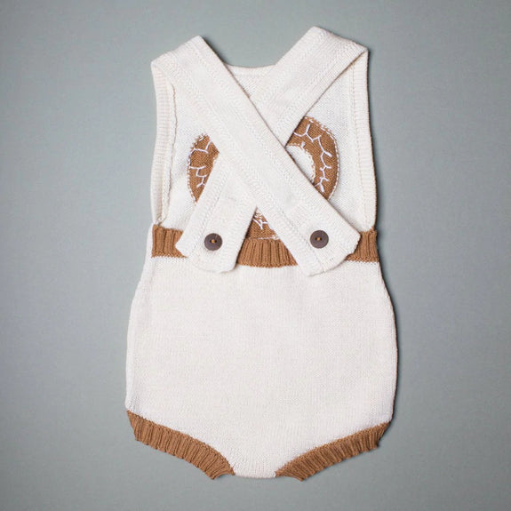 Organic Hand Knit Pretzel Romper, Bonnet, Rattle Set