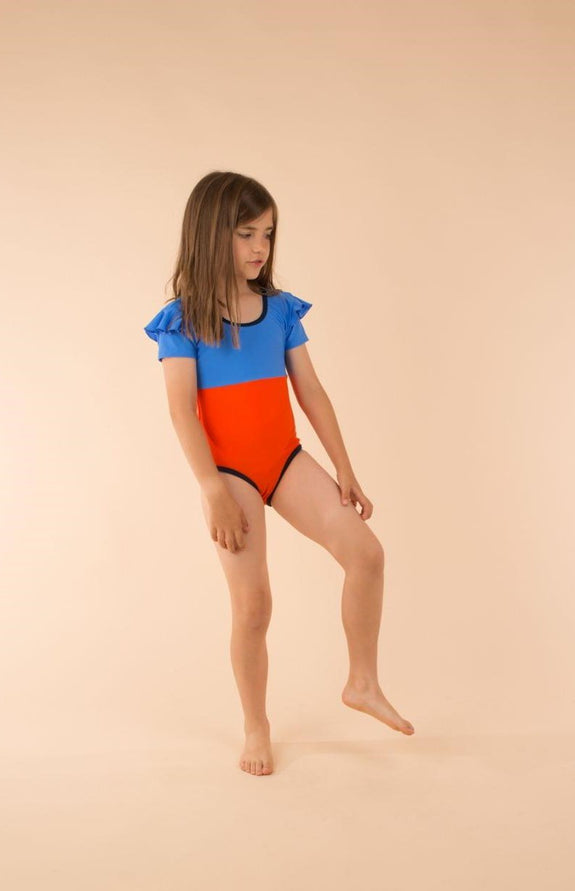 Frills Swimsuit Blue/Carmine