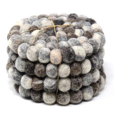 Felt Ball Coasters Set of 4 - Tie Dye Greys