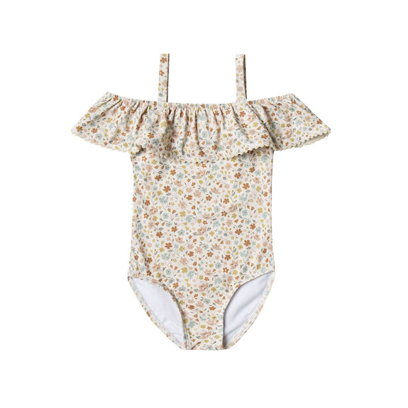 Off-the-Shoulder One Piece Swimsuit - Flower Field