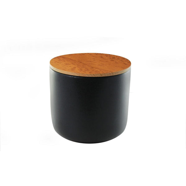 Large Black Stoneware Container with Acacia Lid
