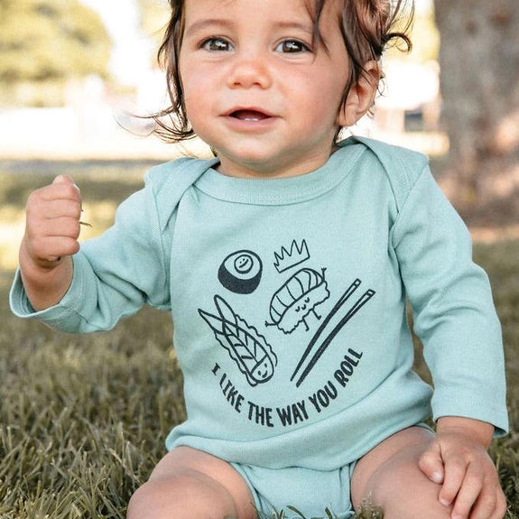 I Like The Way You Roll Graphic Onesie LS Celadon
