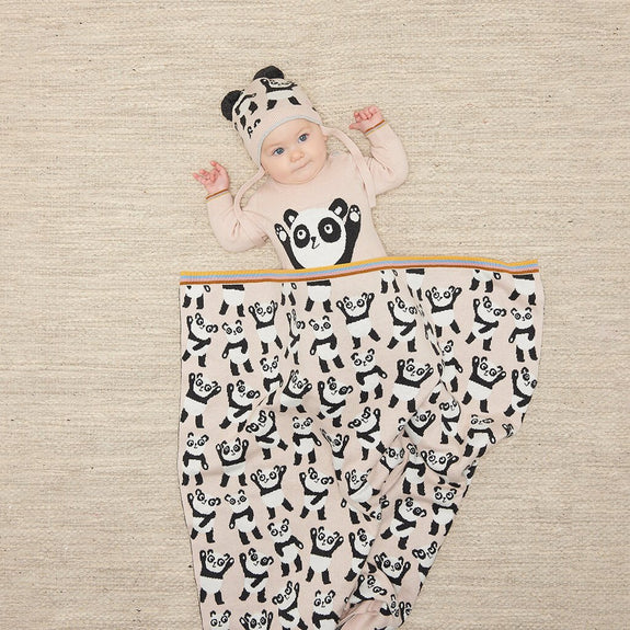 Jaquard Blanket - Panda - Pink