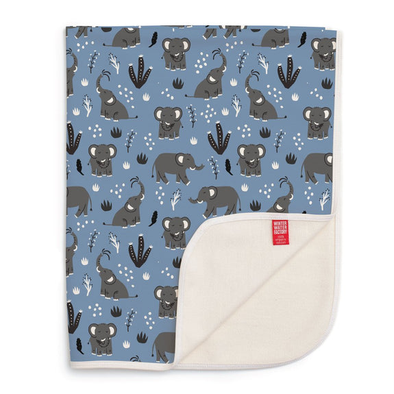 French Terry Blanket - Elephants Blue