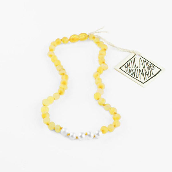 Kids: Raw Honey Amber + Pearl Necklace