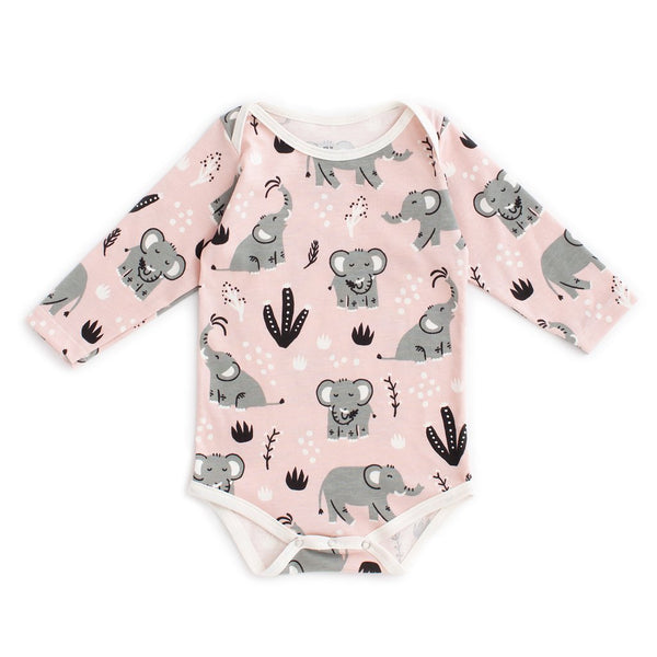 Long Sleeve Snap Suit - Elephants Pink