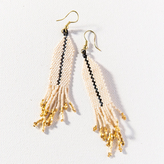 Ivory With Black Luxe Single Stripe With Fringe Earring