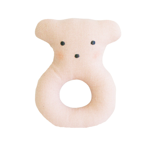 Linen Bear Rattle - Pink