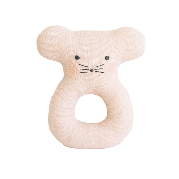 Linen Mouse Ring Rattle - Pink