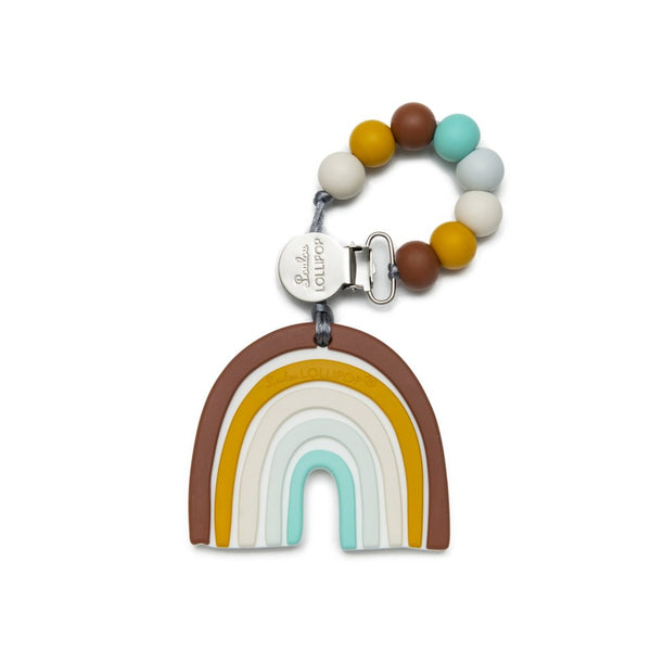 Silicone Teether Holder Set - Neutral Rainbow