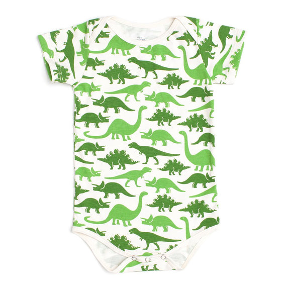 Short Sleeve Snapsuit Dinosaurs Green