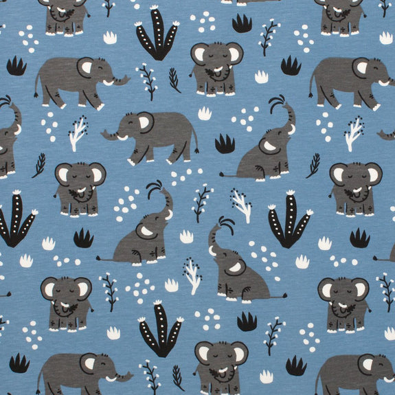 French Terry Blanket - Elephants Blue