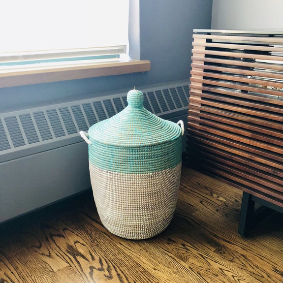 Two-Tone Basket - White/Turquoise - Medium