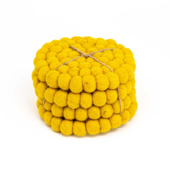 Felt Ball Coasters Set of 4 - Mustard