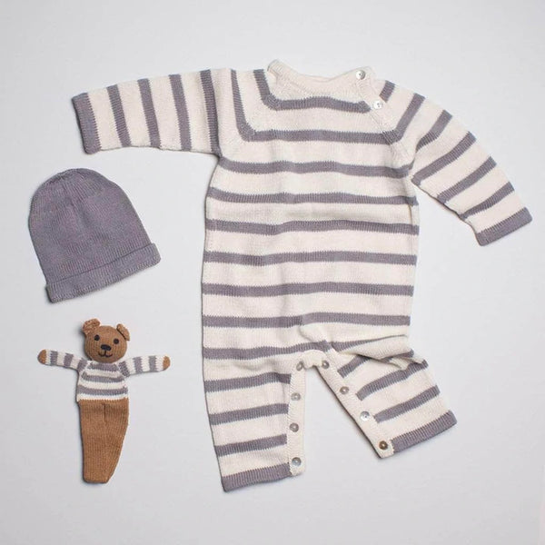 Organic Stripe Romper Hat & Bear Set