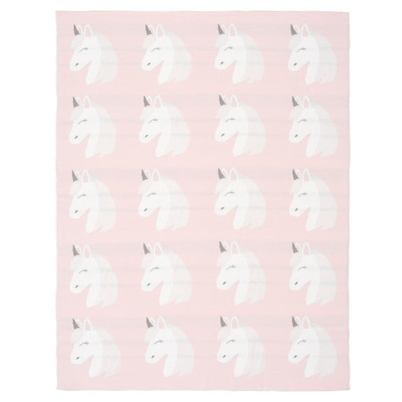 Pink Unicorn Cotton Knit Baby Blanket