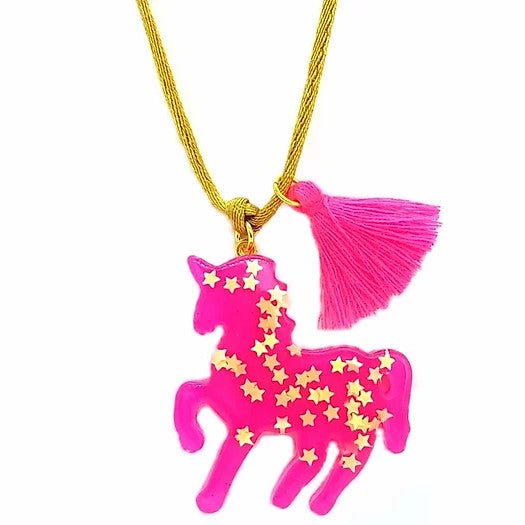 Hot Pink Sparkly Unicorn Necklace
