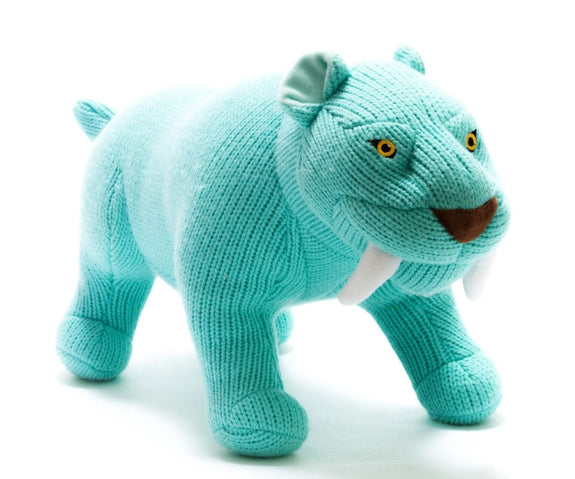 Knitted Sabre Tooth Tiger Rattle - Ice Blue