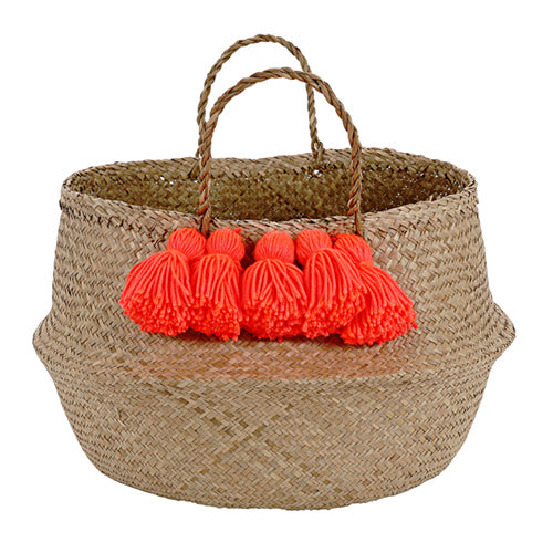 Neon Coral Tassel Basket