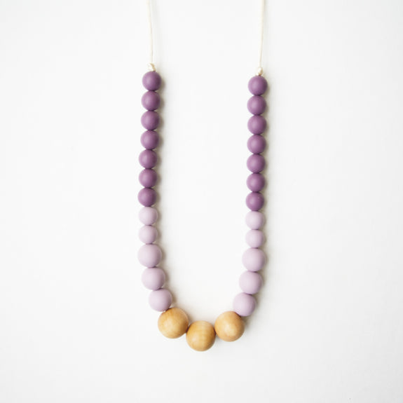 Wood + Silicone Teething Necklace - Plum Mauve